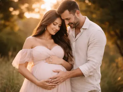 Pregnant embrace in golden light.webp